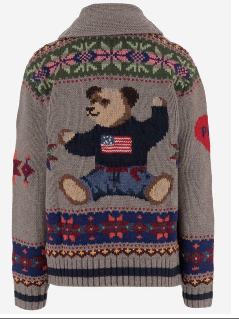 Ralph Lauren Polo Bear Wool Zip Cardigan Fair Isle Small - Picture 2 of 9